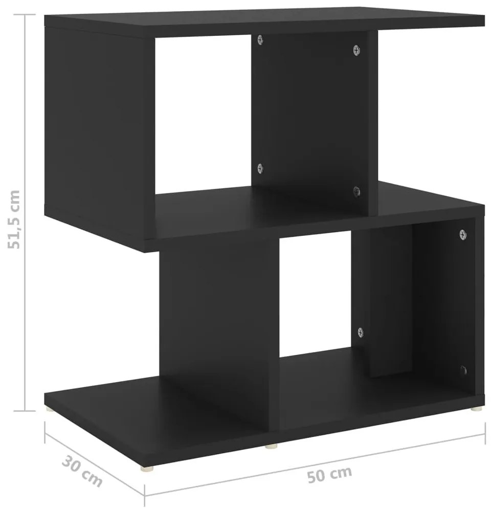 Κομοδίνα 2 τεμ. Μαύρα 50 x 30 x 51,5 εκ. από Επεξ. Ξύλο - Μαύρο