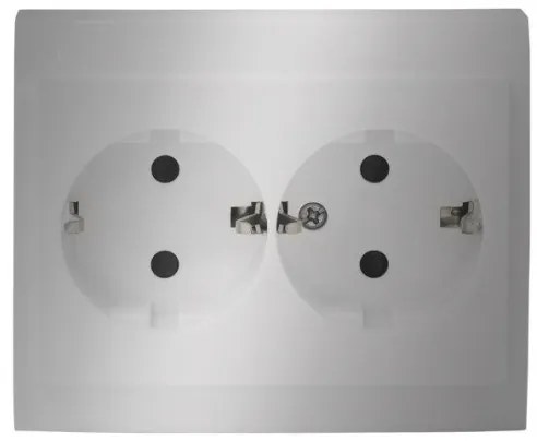 Πρίζα Διπλή Σούκο 16Α Πλήρης Lumen-15-0136-Ασημί 15-0136