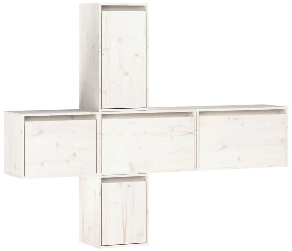 vidaXL Έπιπλα Τηλεόρασης 5 τεμ. Λευκά από Μασίφ Ξύλο Πεύκου