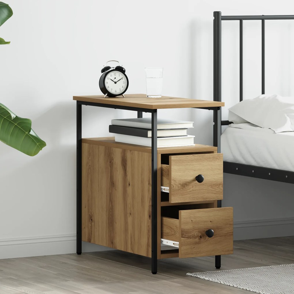 vidaXL Κομοδίνο artisan δρυς 30 x 60 x 60 εκ. Σίδηρος και μοριοσανίδα