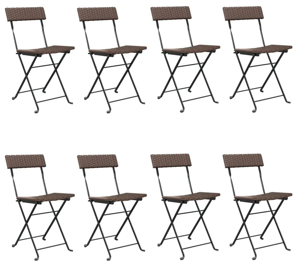 vidaXL Καρέκλες Bistro Πτυσσόμενες 8 τεμ. Καφέ Συνθετικό Ρατάν&Ατσάλι