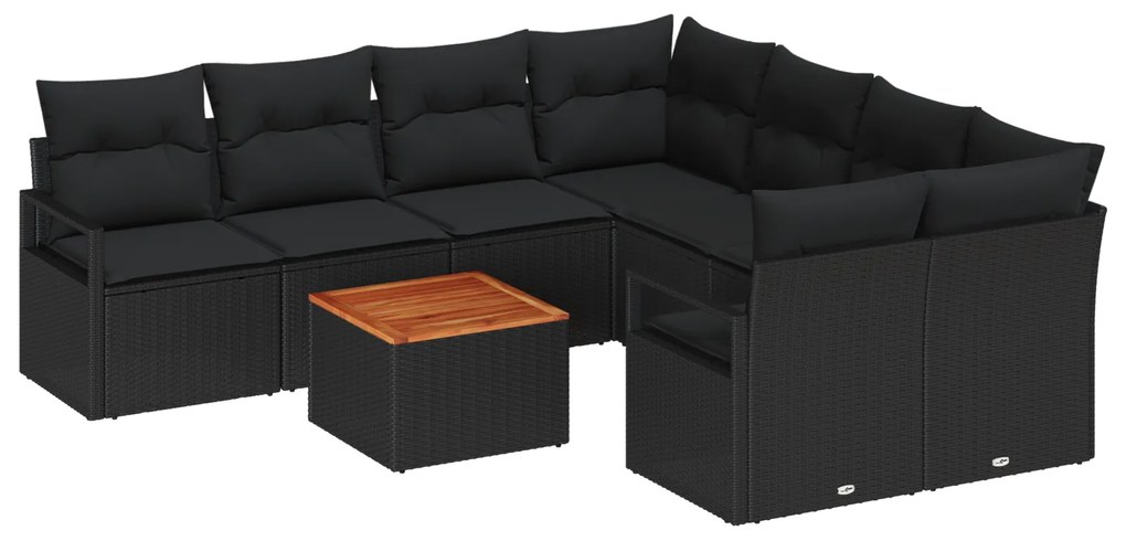 vidaXL Σετ Καναπέ Κήπου 9 pcs Μαύρο Μεσαίο Πολυαιθυλένιο, Ατσάλι, Ξύλο