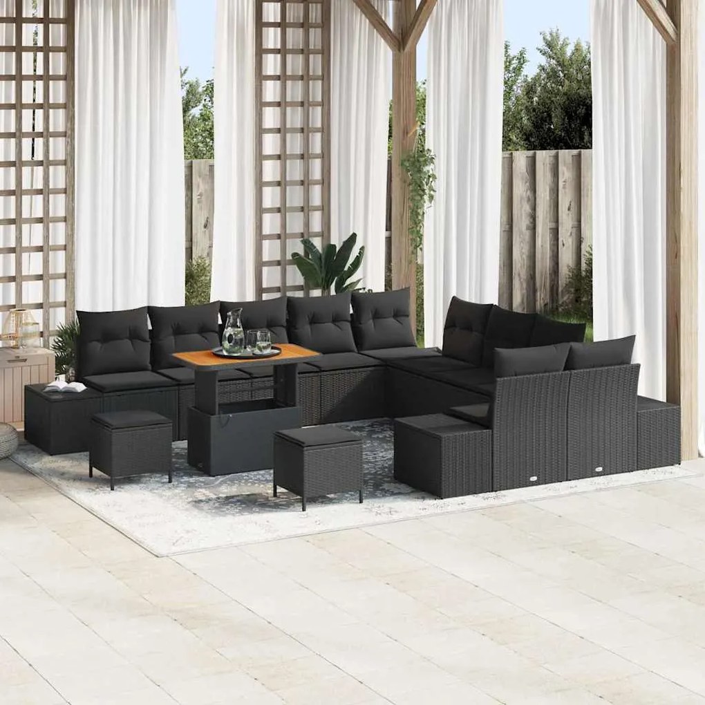 vidaXL Σετ Καναπέ Κήπου με μαξιλάρι 13 pcs Μαύρο Πολυ ράταν