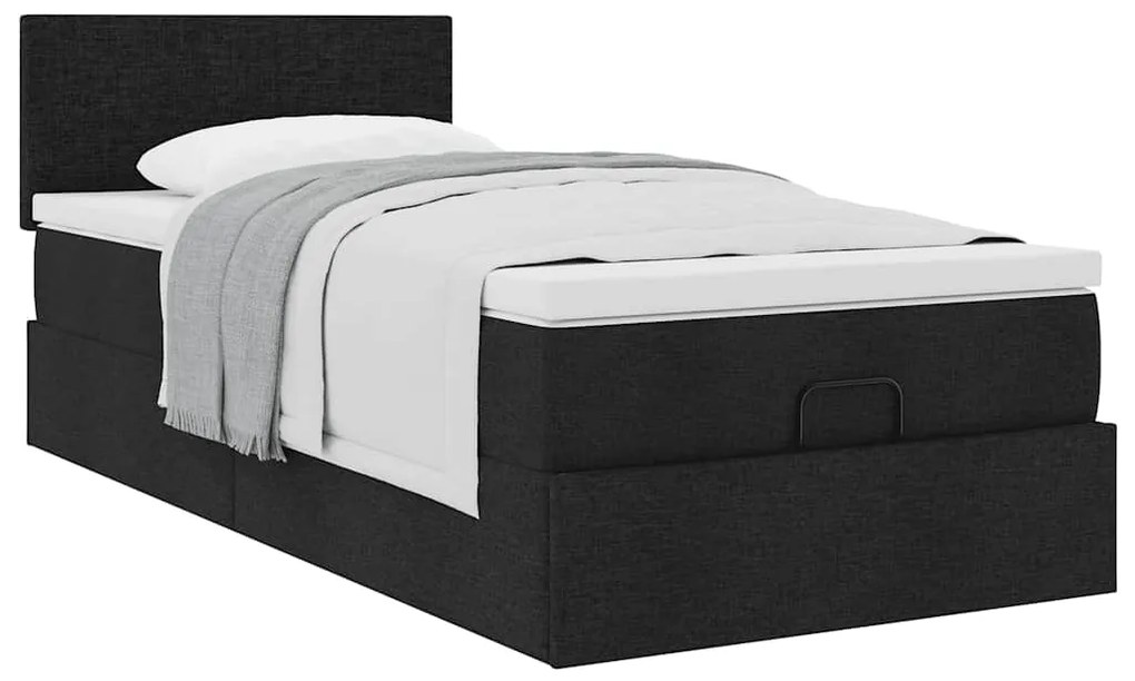 vidaXL Οθωμανικό κρεβάτι με στρώμα Μαύρο 90x200cm Ύφασμα