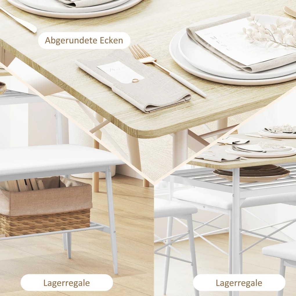 HOMCOM Σετ 4 τεμαχίων τραπεζαρίας με καρέκλες και πάγκο για 4 άτομα, επενδυμένα καθίσματα, ατσάλινο πλαίσιο, ξύλο, δρυς