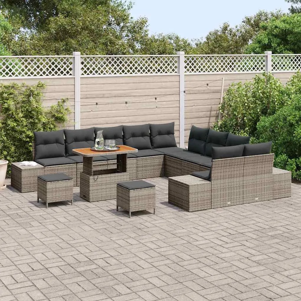 vidaXL Σετ Καναπέ Κήπου με μαξιλάρι 13 pcs Γκρι Πολυ ράταν