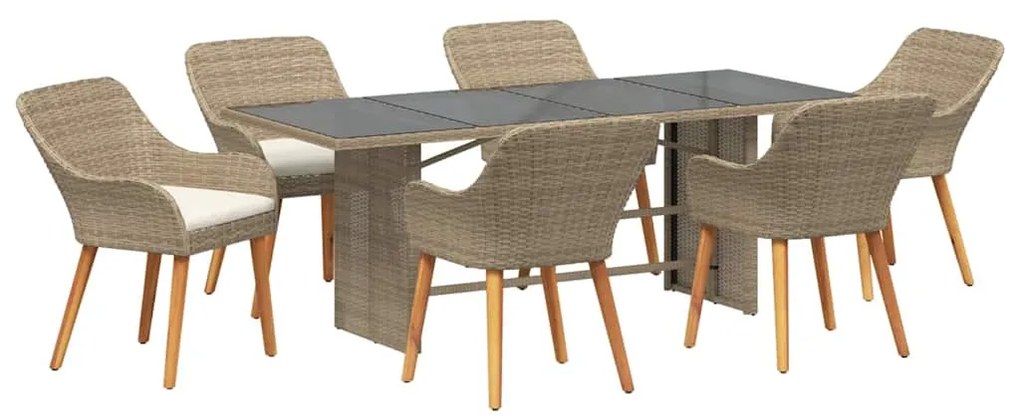 vidaXL Σέτ φαγητού για κήπο με μαξιλάρι 7 pcs Μπεζ συνθετικό ρατάν