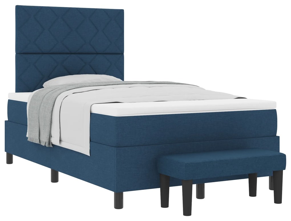 vidaXL Κρεβάτι Box Spring με Στρώμα & Πάγκο Μπλε 120x190 εκ. Ύφασμα