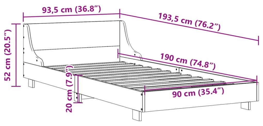 Σκελετός Κρεβ. Χωρίς Στρώμα Καφέ Κεριού 90x190 εκ Μασίφ Πεύκο - Καφέ