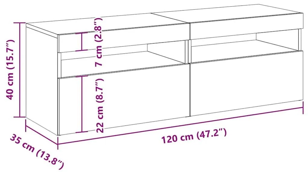 Έπιπλα Τηλεόρασης με LED 2 τεμ. Γκρι 60 x 35 x 40 εκ. - Γκρι