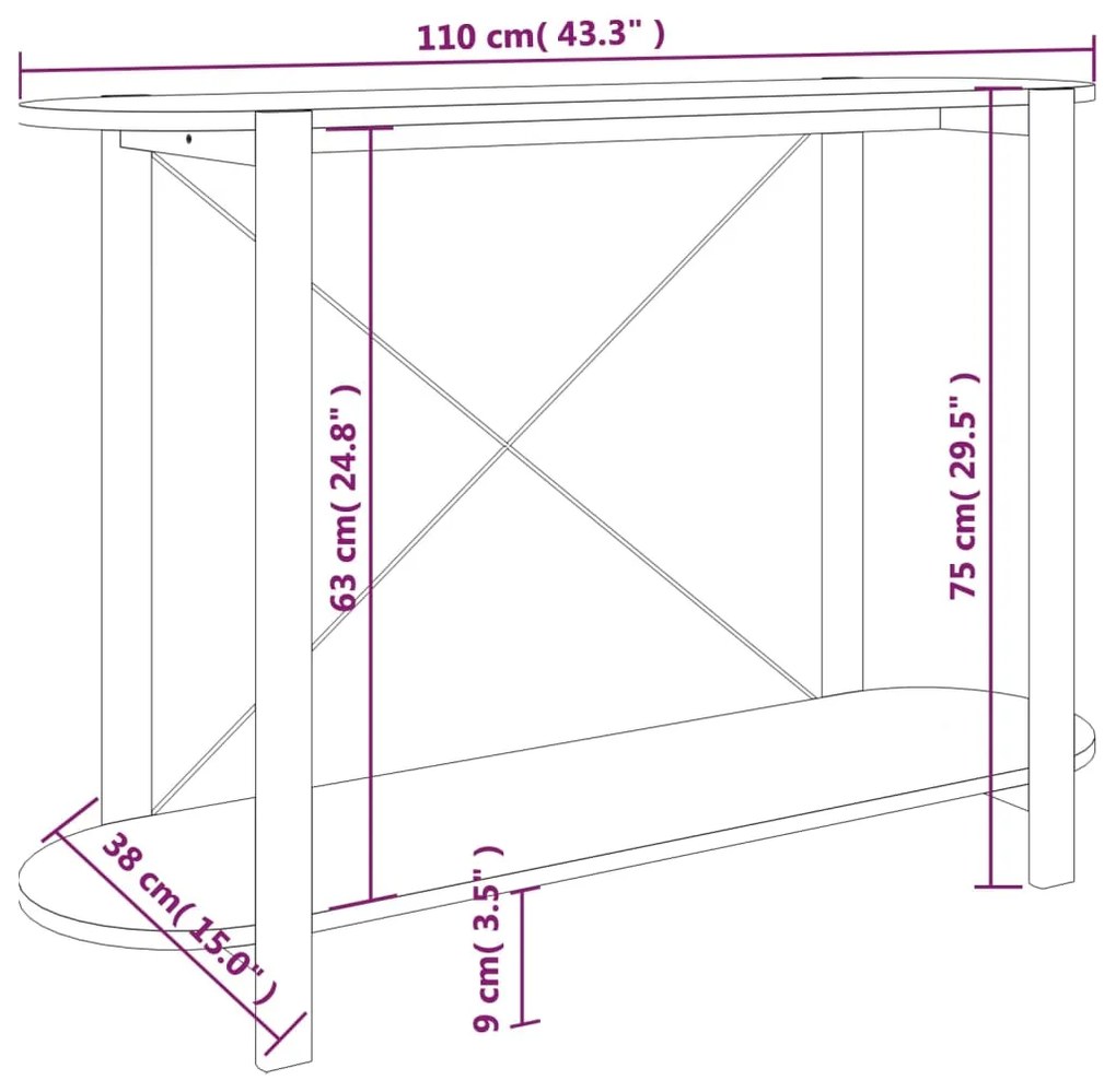 vidaXL Τραπέζι Κονσόλα Μαύρο 110 x 38 x 75 εκ. Επεξεργασμένο Ξύλο