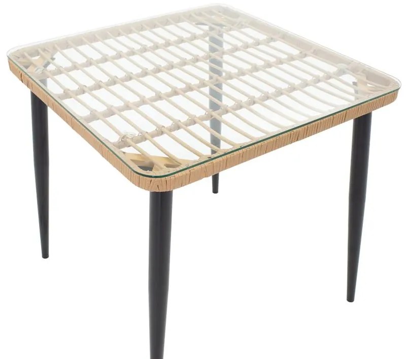 Σετ κήπου - Τραπεζαρία Naoki 3 τεμ. μέταλλο μαύρο - pe φυσικό - γυαλί 80x80x78 εκ. 80x80x78 εκ.