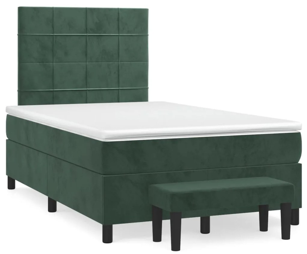 vidaXL Κρεβάτι Boxspring με Στρώμα Σκούρο Πράσινο 120x190εκ. Βελούδινο