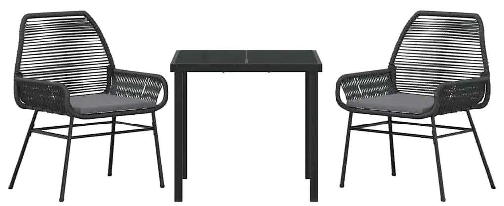 vidaXL Σέτ φαγητού για κήπο με μαξιλάρι 3 pcs Μαύρο συνθετικό ρατάν