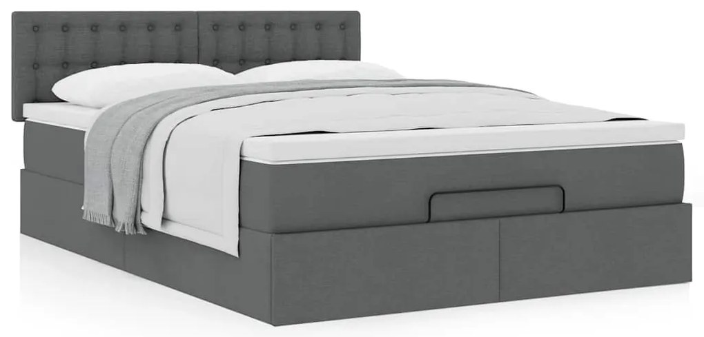 vidaXL Οθωμανικό κρεβάτι με στρώμα σκούρο γκρι 140x190cm ύφασμα