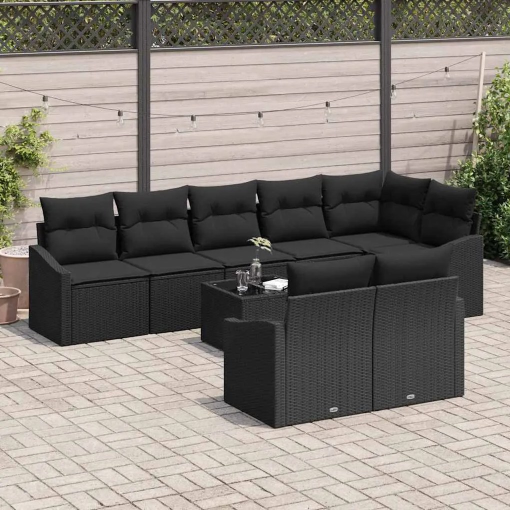 vidaXL Σετ Καναπέ Κήπου 9 pcs Μαύρο Πολυ ράταν