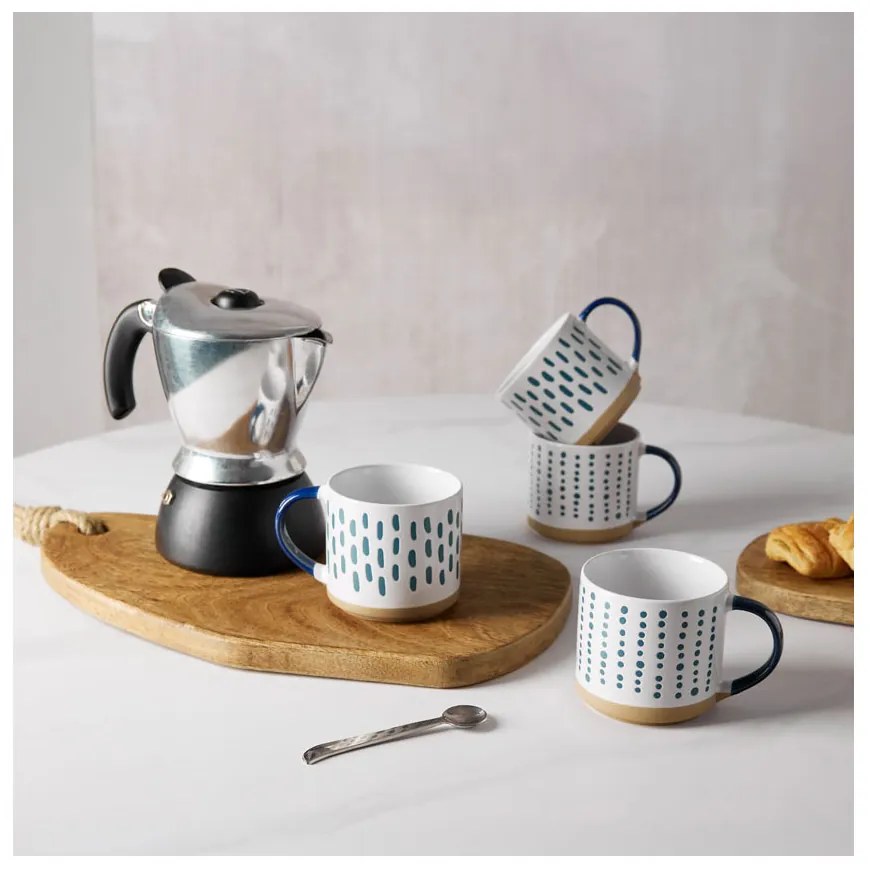 COZY A ΚΟΥΠΑ STONEWARE ΛΕΥΚΟ MIDNIGHT BLUE ΜΠΕΖ D9xH8cm - 028860 - 028860