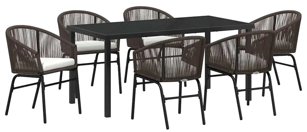 vidaXL Σέτ φαγητού για κήπο 7 pcs Καφέ Πολυ ράταν