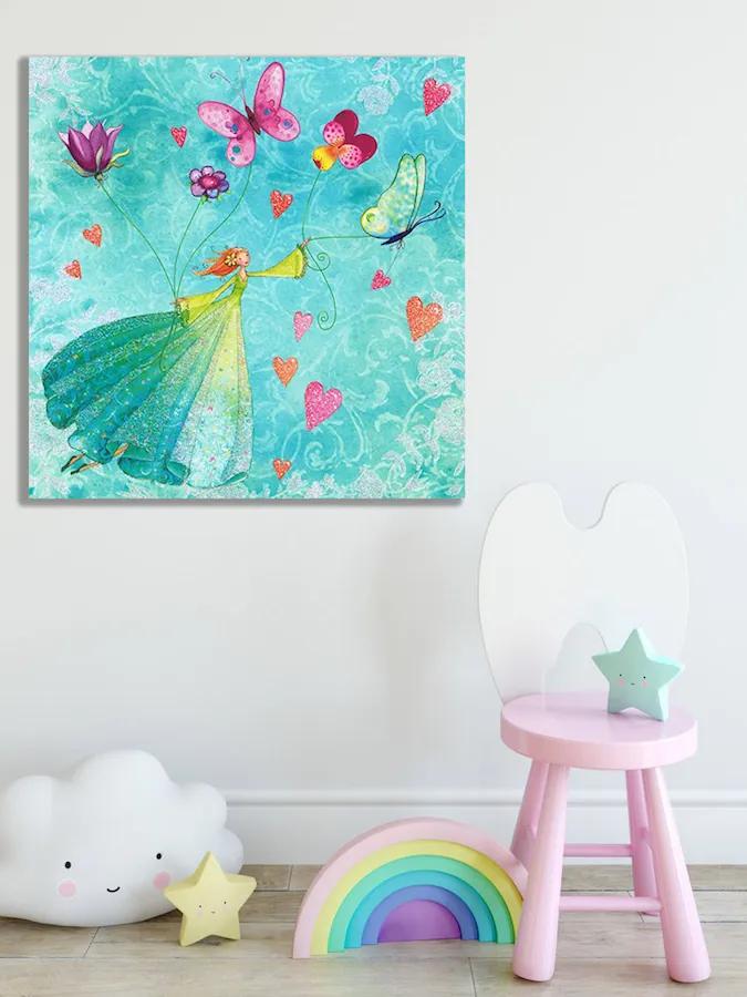 Παιδικός πίνακας σε καμβά νεράιδα με πεταλούδες KNV0454 65cm x 65cm