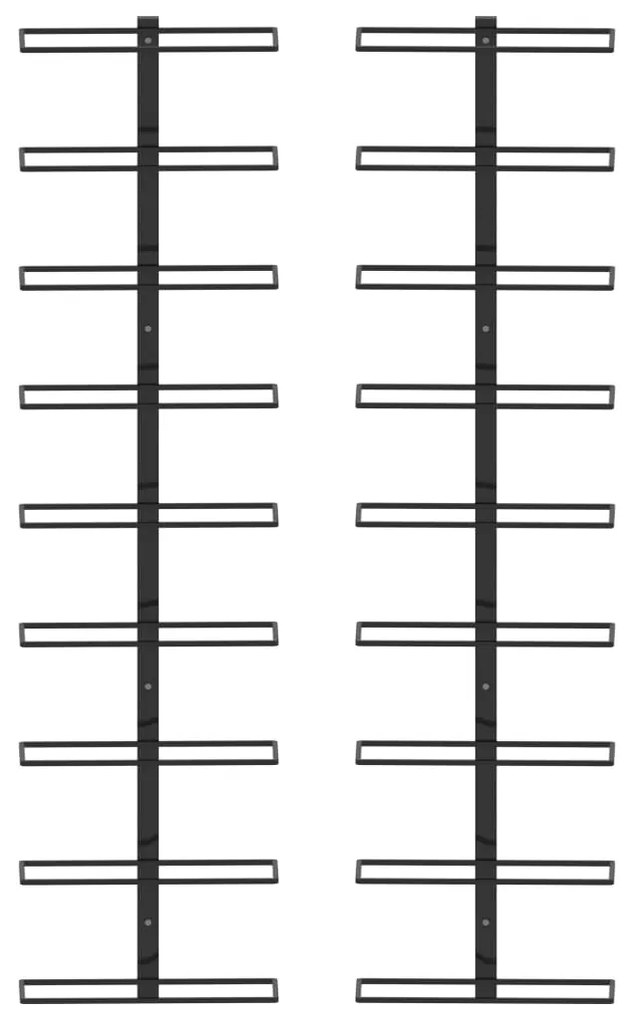 vidaXL Βάσεις Κρασιών Τοίχου 2 τεμ. για 18 Φιάλες Μαύρες Σιδερένιες