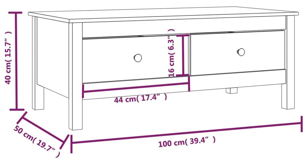 Τραπεζάκι Σαλονιού Μαύρο 100x50x40 εκ. από Μασίφ Ξύλο Πεύκου - Μαύρο