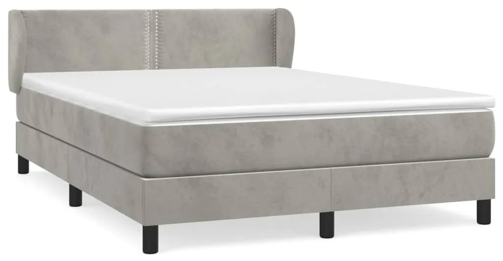 Κρεβάτι Boxspring με Στρώμα Ανοιχτό Γκρι 140x200 εκ. Βελούδινο - Γκρι