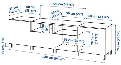 BESTÅ έπιπλο TV με πόρτες και συρτάρια, 240x42x74 cm 694.347.55