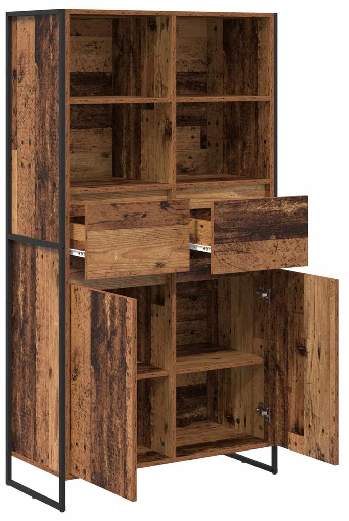 vidaXL Πλαϊνό γραφείο με συρτάρι 2 pcs Παλιό Ξύλο 81 x 36 x 150.5 εκ.