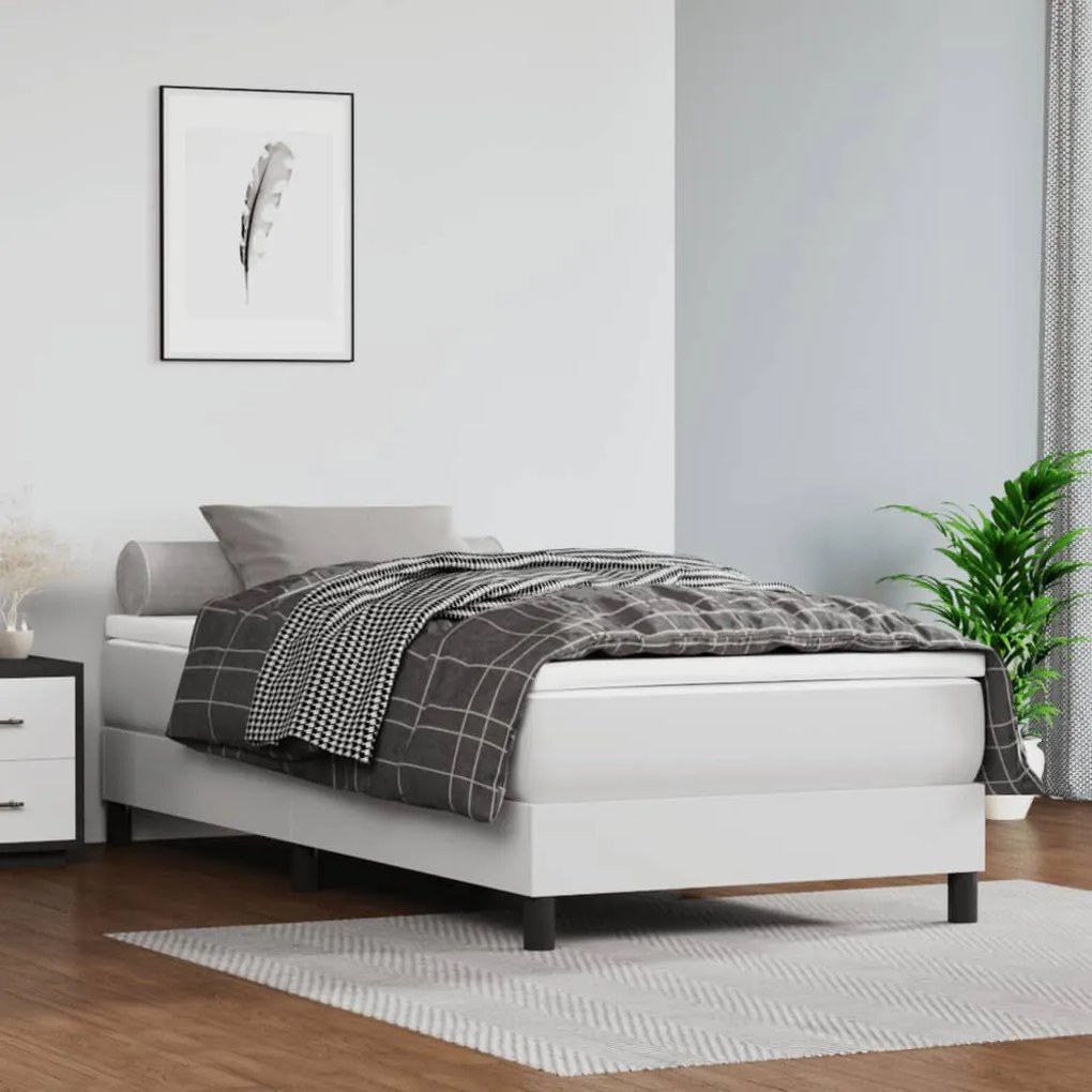 vidaXL Κρεβάτι Boxspring με Στρώμα Λευκό 80 x 200 εκ. Συνθετικό Δέρμα