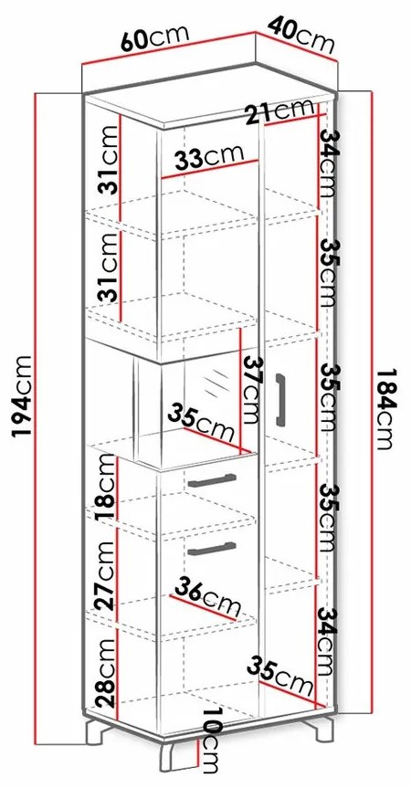 Βιτρίνα Omaha S102, Ελαφριά δρυς, Μαύρο, Με πόρτες, Ο αριθμός των θυρών: 3, 194x60x40cm, 55 kg | Epipla1.gr