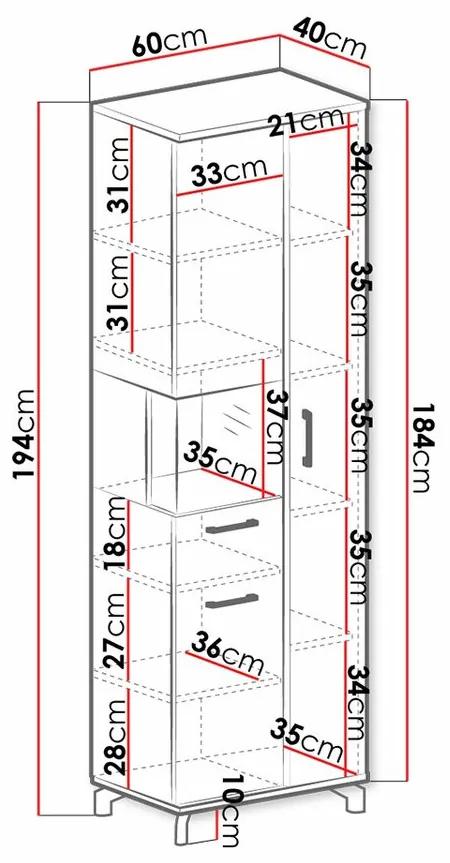 Βιτρίνα Omaha S102, Μαύρο, Ελαφριά δρυς, Με πόρτες, Ο αριθμός των θυρών: 3, 194x60x40cm, 55 kg | Epipla1.gr