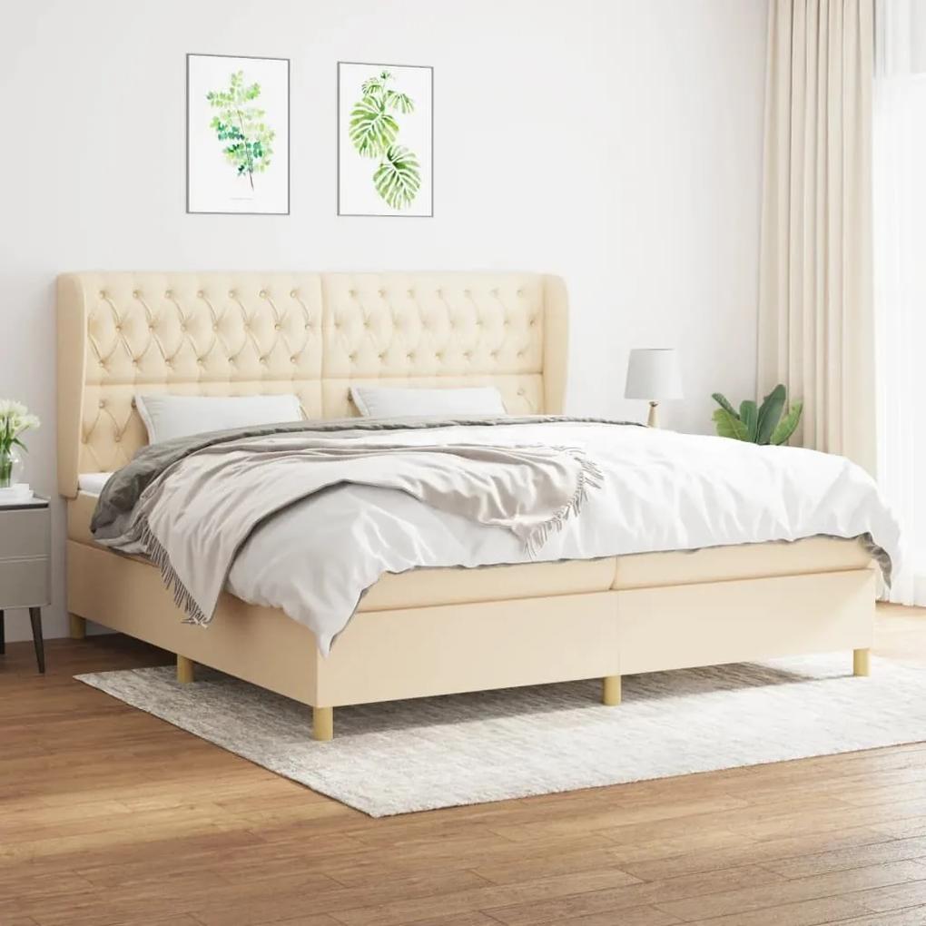 Κρεβάτι Boxspring με Στρώμα Κρεμ 200x200 εκ. Υφασμάτινο - Κρεμ