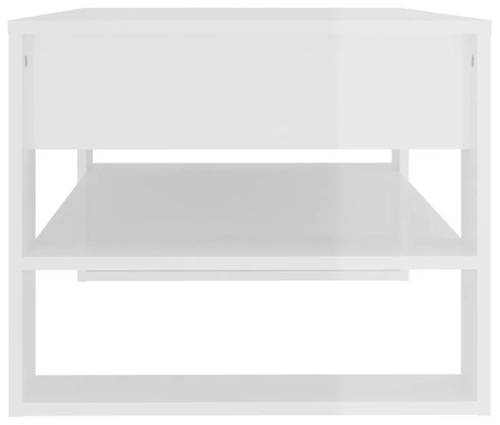 Τραπεζάκι Σαλονιού Γυαλιστερό Λευκό 102x55x45 εκ. Επεξεργ. Ξύλο - Λευκό