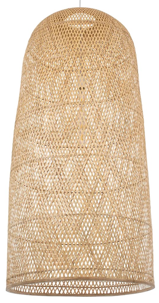 00670 GloboStar®  CALERO 00670 Boho Κρεμαστό Φωτιστικό Καμπάνα Μονόφωτο 1 x E27 IP20 Μπεζ Ξύλο - Μ60 x Π60 x Y120cm