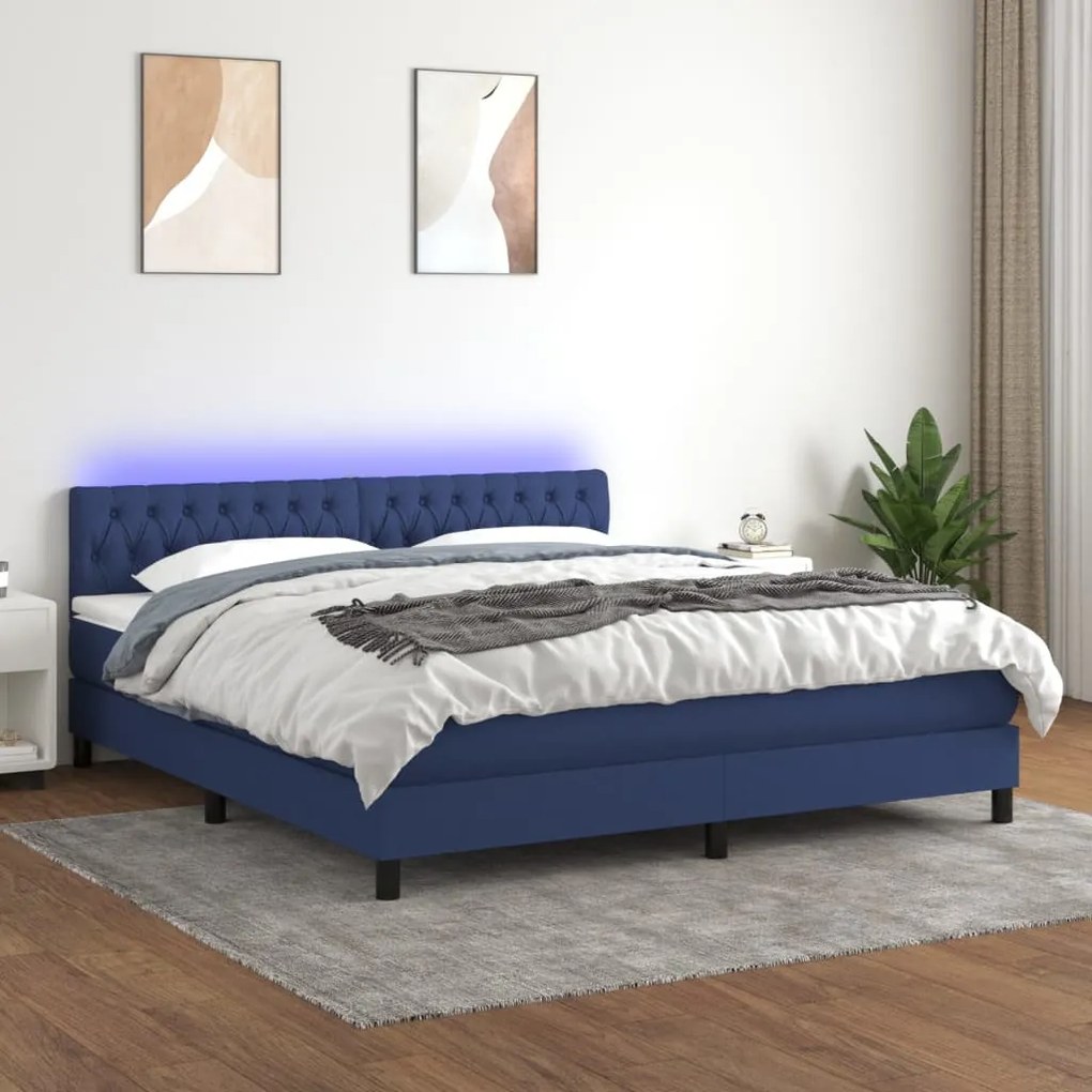 vidaXL Κρεβάτι Boxspring με Στρώμα & LED Μπλε 180x200 εκ. Υφασμάτινο