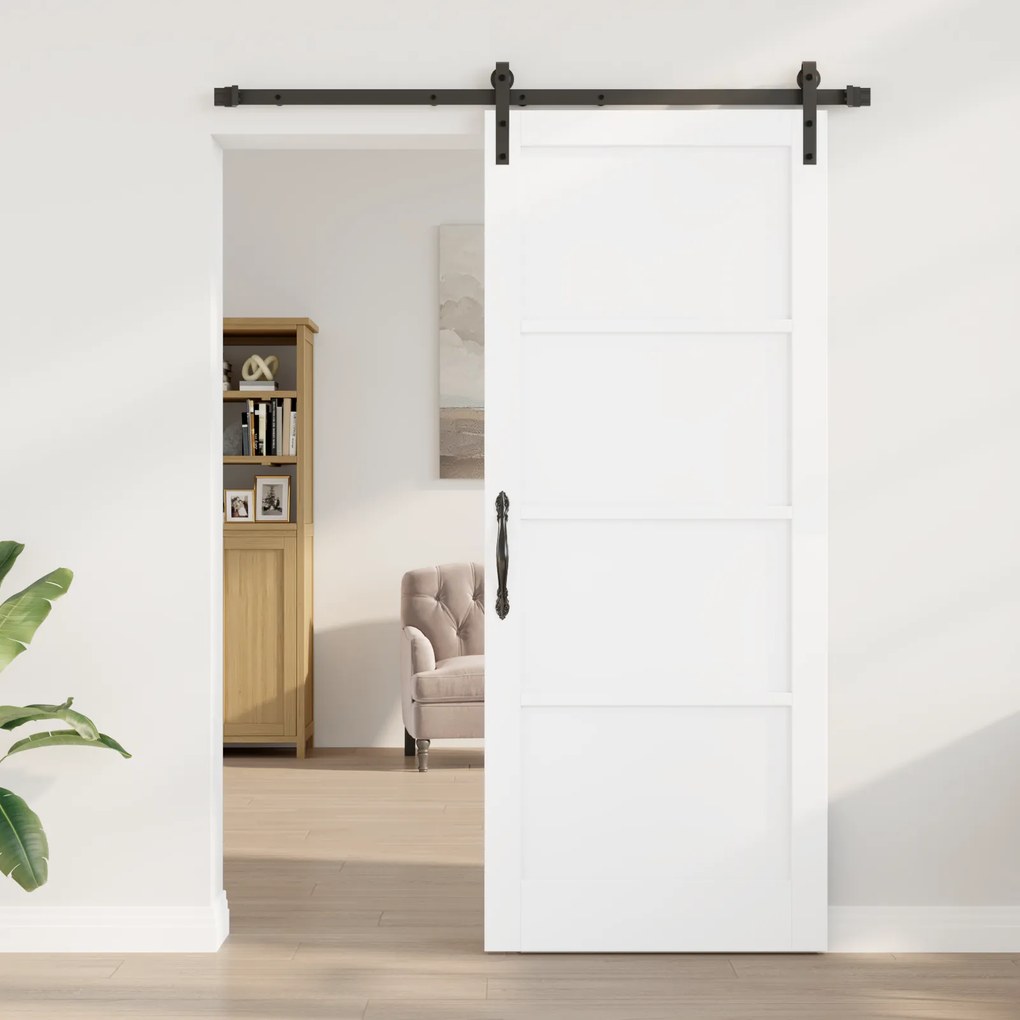 vidaXL Συρόμενη Πόρτα με Σετ Εξαρτημάτων Λευκή 86x211 εκ. Στερεό Ξύλο Πεύκου