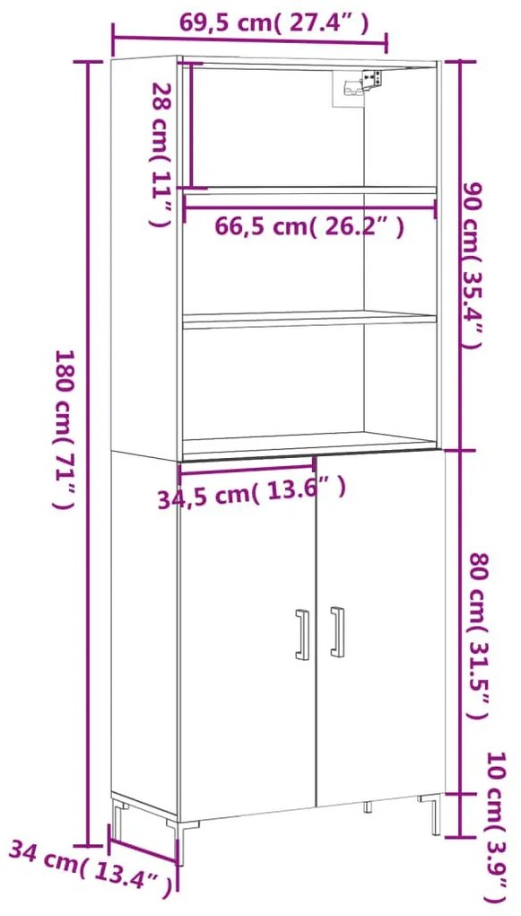 Ντουλάπι Μαύρο 69,5x34x180 εκ. από Επεξεργασμένο Ξύλο - Μαύρο