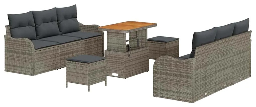 vidaXL Σετ Καναπέ Κήπου Ρυθμιζόμενο ύψος 9 pcs Γκρι συνθετικό ρατάν