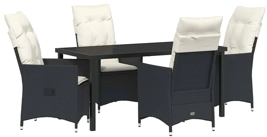 vidaXL Σέτ φαγητού για κήπο με μαξιλάρι 5 pcs Μαύρο Πολυ ράταν