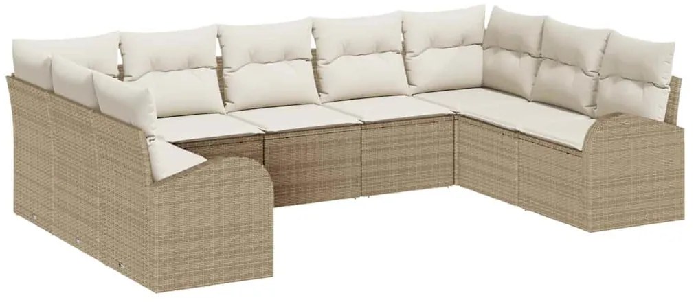 vidaXL Σετ Κήπου 9 Τεμαχίων με Μαξιλάρια, Μπεζ, Poly Rattan