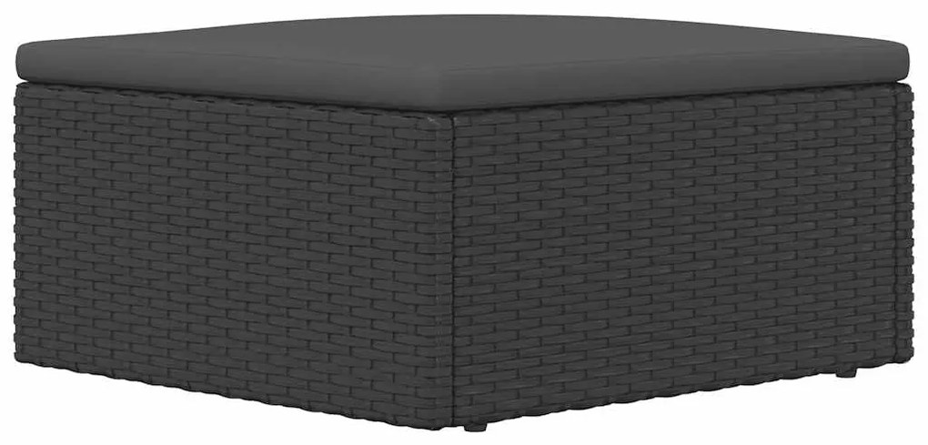 vidaXL Υποπόδιο Κήπου Μαύρο από Συνθετικό Ρατάν με Μαξιλάρι