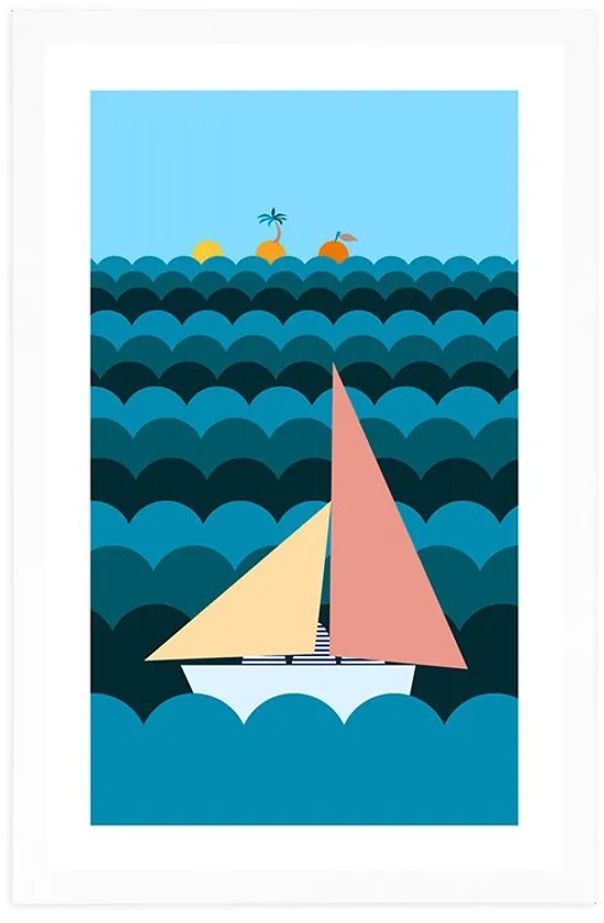 Αφίσα με παρπαστού Βαρκα στη θάλασσα - 20x30 white