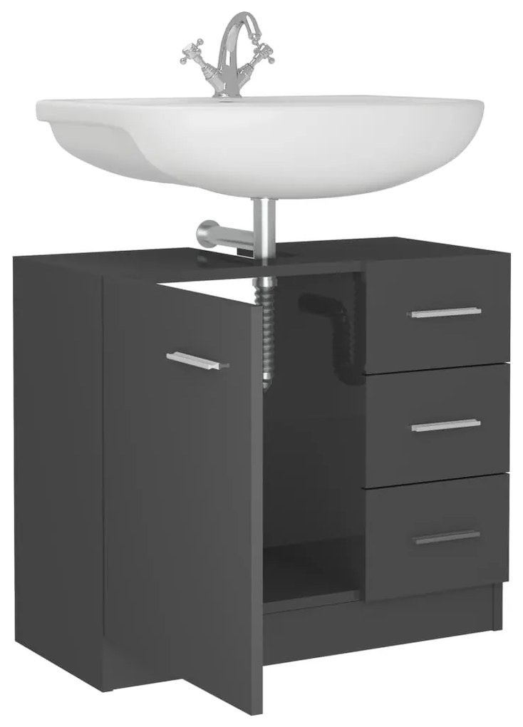 vidaXL Ντουλάπι Νιπτήρα Γυαλιστερό Γκρι 63x30x54 εκ. Μοριοσανίδα