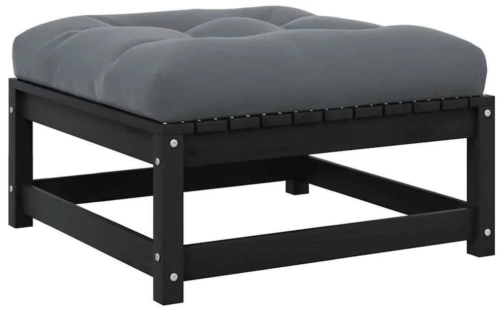 vidaXL Υποπόδιο Κήπου Μαύρο από Μασίφ Ξύλο Πεύκου με Μαξιλάρι