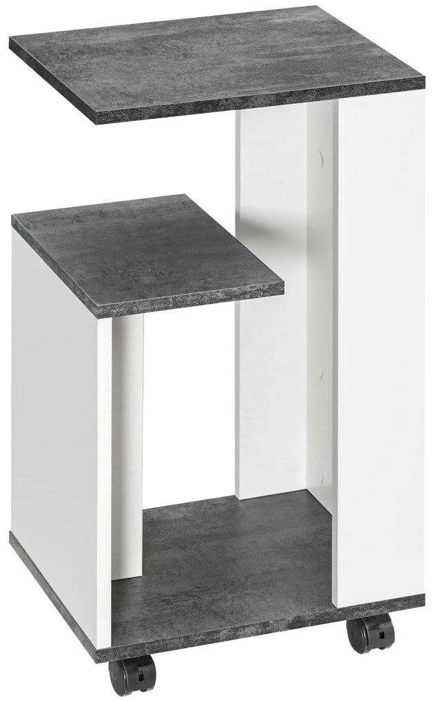 HOMCOM κομοδίνο, με 4 ροδάκια, 3 ράφια, 35 x 29,5 x 65,5 cm, γκρι/λευκό