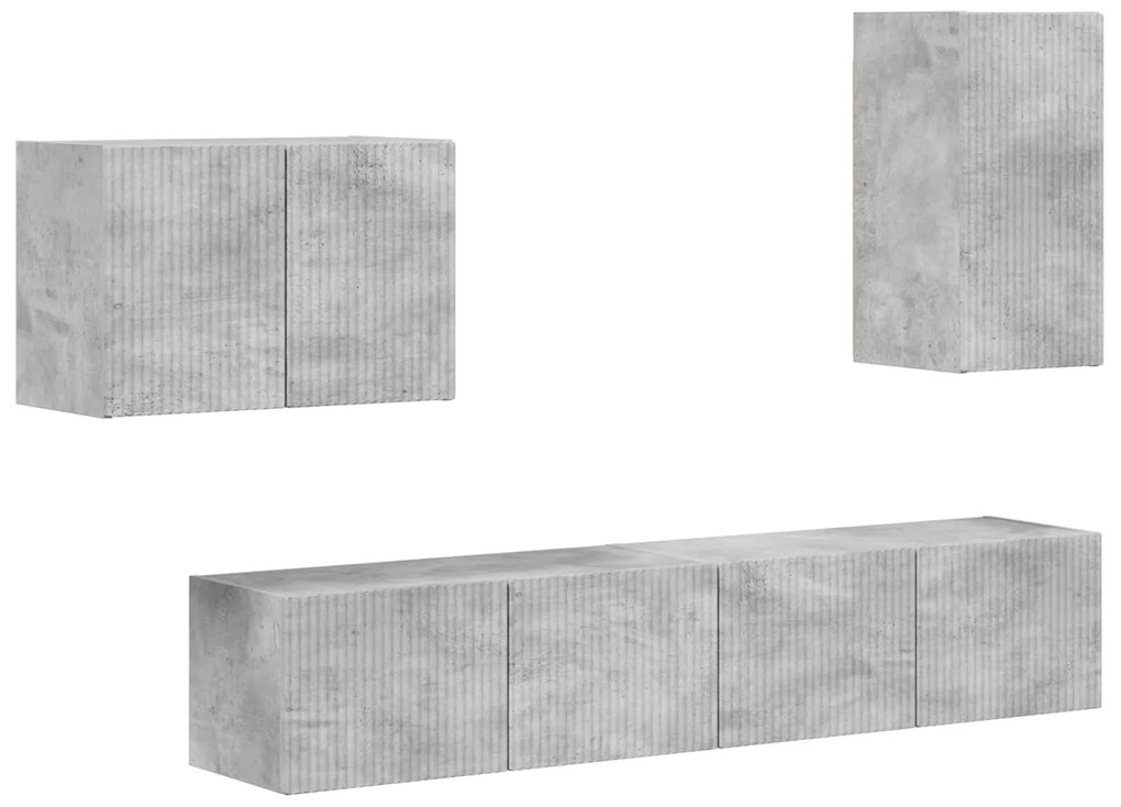vidaXL Σετ τοίχου για τηλεόραση Επιτοίχιο 4 pcs Σκυρόδεμα Γκρι