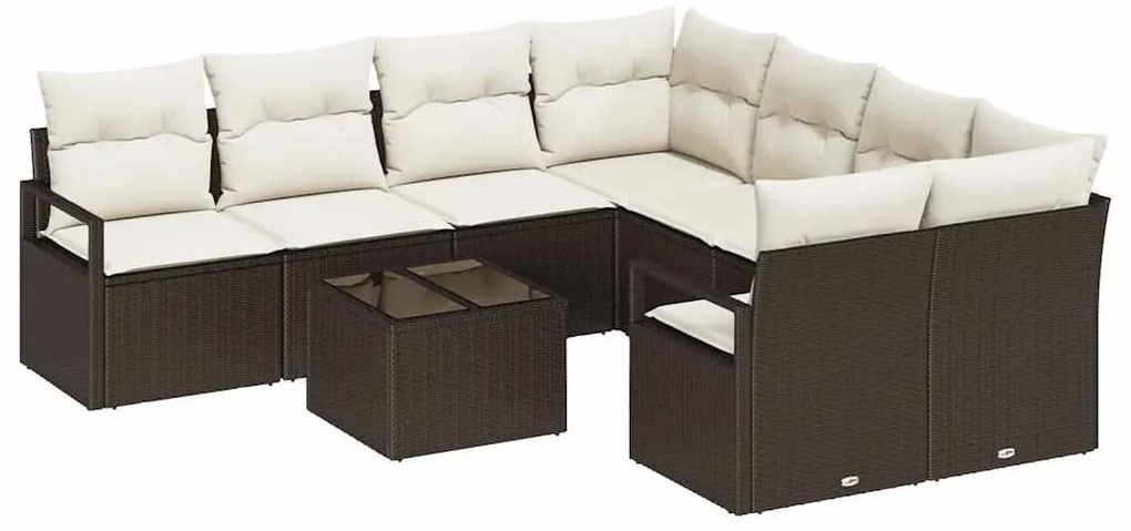vidaXL Σετ Καναπέ Κήπου με μαξιλάρι 9 pcs Καφέ, Κρέμα 55 x 55 x 37 εκ