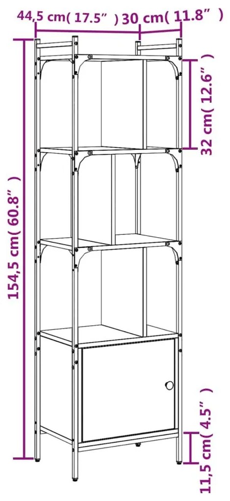 Βιβλιοθήκη με Πόρτα Καφέ Δρυς 44,5x30x154,5 εκ. Επεξ. Ξύλο - Καφέ