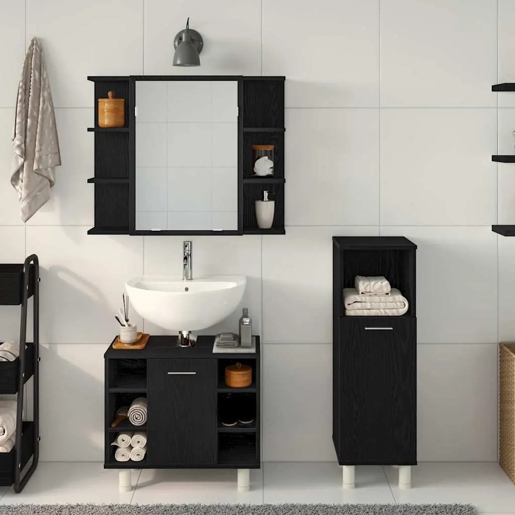 vidaXL Σετ Επίπλων Μπάνιου με ράφι 3 pcs Μαύρο 30 x 30 x 99.5 εκ