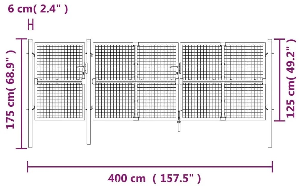 Πόρτα Περίφραξης με Πλέγμα Ασημί 400 x 175 εκ. Γαλβαν. Χάλυβας - Ασήμι